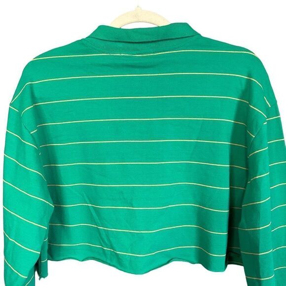 Adika Jones Green Crop Striped Collar Polo Shirt - Picture 11 of 13
